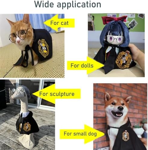ANIAC 3PCS Halloween Dog Costume Cat Wizard Cape Glasses and Necktie Set Halloween Puppy Outfit Pet Academy Magician Cosplay Apparel for Kitten Cat Small Dogs (Black+Yellow, Medium) - Image 5