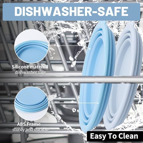 SLSON Collapsible Dog Bowl, 2Pack Macaron Color Pet Travel Bowls Silicone Foldable Water Feeder Dish for Small to Large Dogs Cat Walking Hiking Camping (Macaron Blue and Light Grey, Large) - Image 6