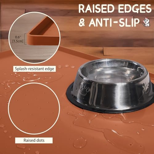 MateeyLife Silicone Cat & Dog Food Mat for Floors Waterproof, Anti-Slip Dog Bowl Mats for Food and Water, Pet Feeding Mats with Lip to Prevent Spills, Pet Placemat for Messy Drinkers to Protect Floors - Image 3
