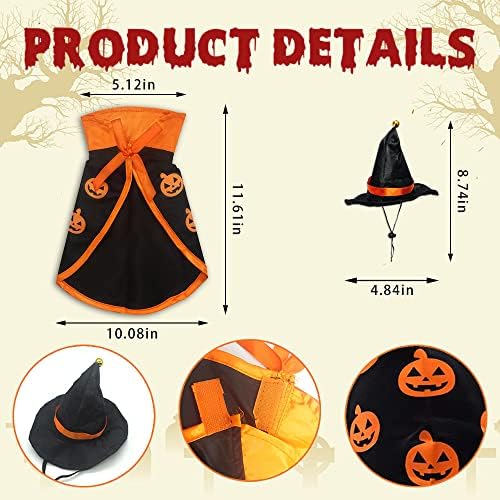Halloween Cat Costume Cloak Witch Hat Pet Accessories Halloween Adjustable Pumpkin Pet Costumes Clothes Set, Halloween pet Costume Decor Cloak for Cats Dogs Puppy Halloween Carnival Party Supplies - Image 2