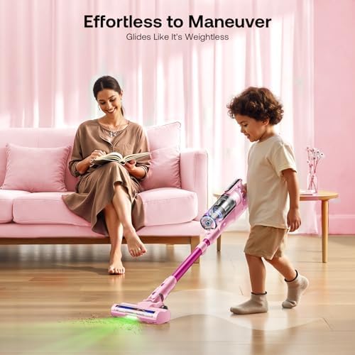 Trucozie Cordless Vacuum Cleaner, Self-Standing Lightweight Stick Vacuum with 50 mins Runtime, Powerful Suction, Anti-Tangle Wireless Vacuum for Home, Hardwood Floor, Carpet, Pet Hair, Pink - Image 3