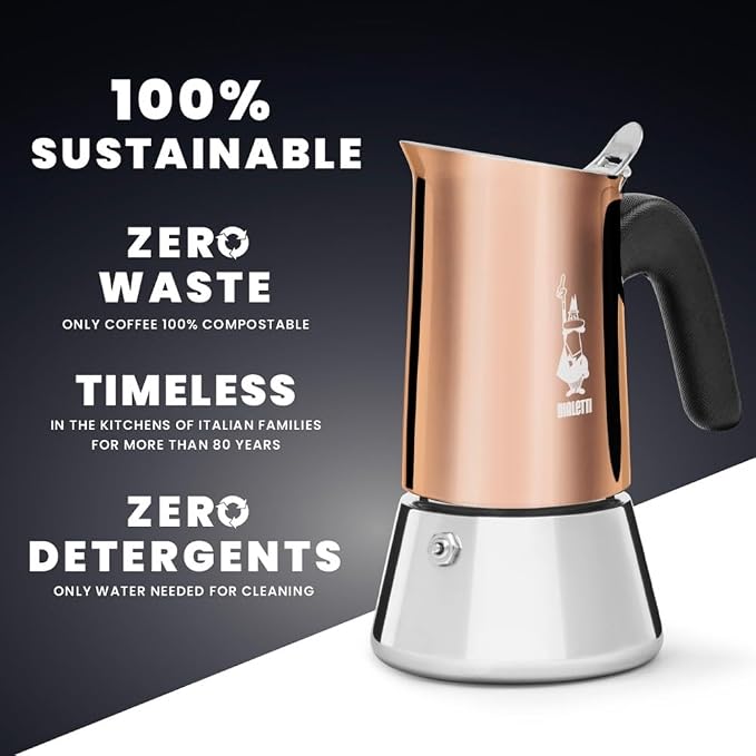 Bialetti - New Venus Induction, Stainless Steel Stovetop Espresso Coffee Maker, Suitable for all Types of Hobs, 6 Cups (7.9 Oz), Copper,Silver - Image 6