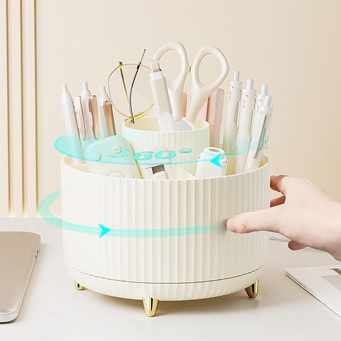 Gawsey Silver Desk Organizers and Accessories with Desk Organizer 360° Rotating Pen Holder and Office Supplies, Cute Stationery Supplies Set - Image 5
