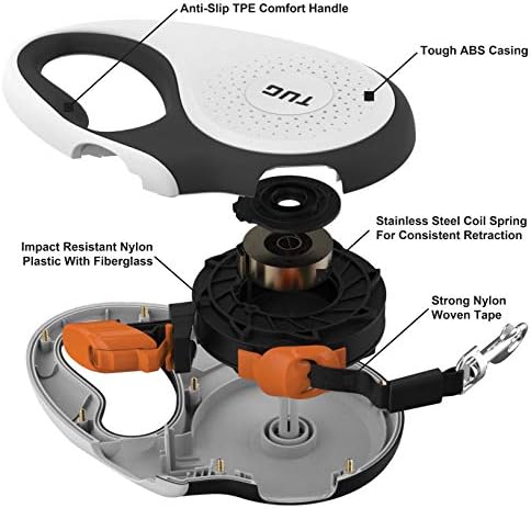 TUG Original Retractable Dog Leash, 16 ft (Medium, White/Orange) - Image 3