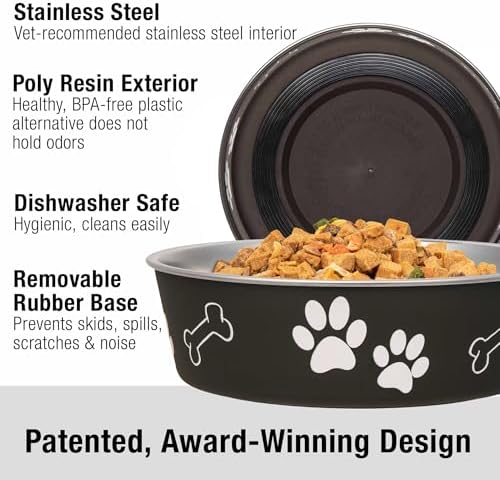 Loving Pets Bella Dog Bowls- Stainless Steel Dog & Cat Bowls - Spill Proof Dog Food Bowl, Cat Bowl, Puppy Essentials & Pet Supplies Great for Home & Travel (Large 35-65 lbs, Espresso) - Image 2