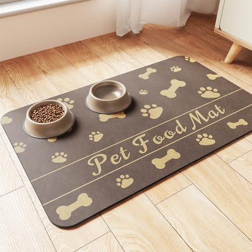 Pet Feeding Mat-Absorbent Pet Placemat for Food and Water Bowl, with Waterproof Rubber Backing, Quick Dry Water Dispenser Mat for Dog and Cat (20"x12", Brown) by Incenseburner