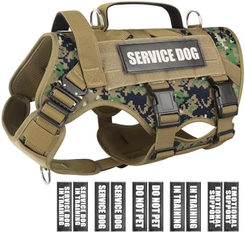 WINSEE Service Dog Vest Harness for Large Dog, Tactical Working MOLLE Vest with 10 Pet Patches, No Pull Heavy Duty Harness for Training Hunting Walking by WINSEE