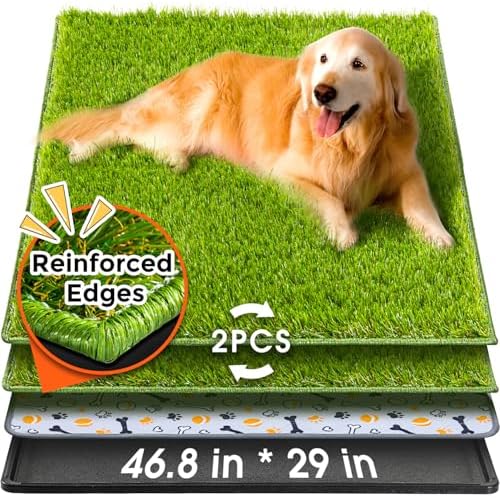 Hompet Dog Grass Pad with Tray Large, 46.8"x29", 2 Reusable Artificial Turf for Dogs Potty, Waterproof Non-Slip Washable Pee Pads, Quickly Absorbency Portable Dog Litter Box for Indoor/Outdoor Use by Hompet
