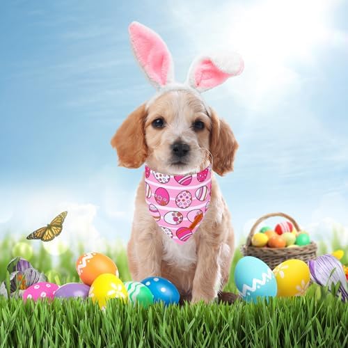 ADOGGYGO Easter Dog Bandana, Pink Bunny Scarf, Premium Durable Fabric, Adjustable Fit Female Pet Easter Bandanas for Small Dogs (Small) - Image 3