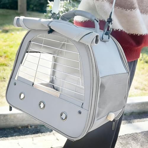 Bird Travel Carrier Cage, with Stainless Steel Metal Window and Wood Perch, Portable Bag for Cockatiel Parakeet Conure Green Cheek Budgie (Grey, Steel Window) - Image 5