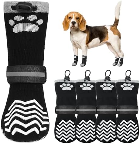 KOOLTAIL Non-Slip Dog Socks for Hot Pavement to Prevent Licking Paws,Dog Grippy Boots&Paw Protector with Reflective Straps, Non Twist Dog Shoes for Hardwood Floors for X -small Senior Dogs by KOOLTAIL