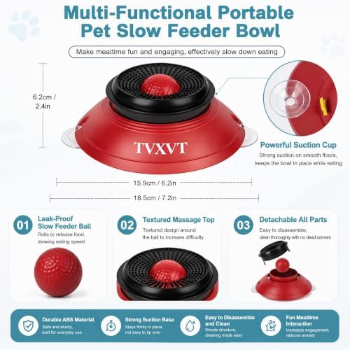 Rolling Lick Feeder Ball Bowl with Suction Cups Anti Slip Slow Feeder Interactive Puzzle Enrichment Toy for Dogs Cats Suitable for Wet Food Yogurt Bone Broth Nutrient Liquid (Red) - Image 3