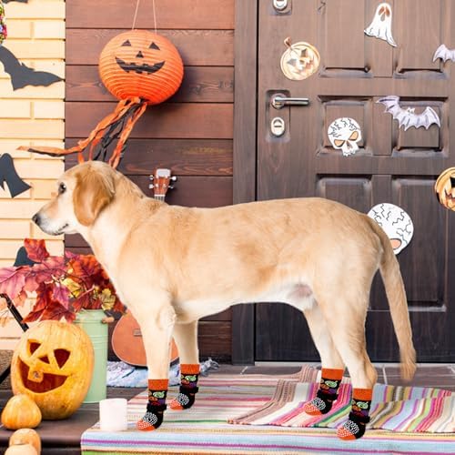 KOOLTAIL Anti Slip Halloween Dog Socks to Prevent Licking Paws, Dog Costume Boots&Paw Protector with Grippers for Hardwood Floors, Traction Control No Twist Booties for Small Medium Large Dogs, M - Image 6