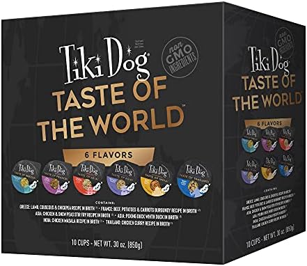 Tiki Dog Taste of The World Wet Dog Food, Variety Pack, 3oz Cup, 10ct by TikiPets