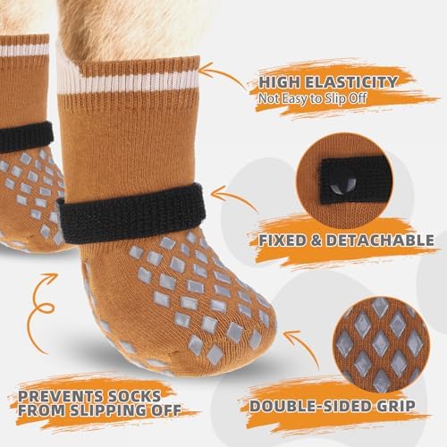 KOOLTAIL Anti Slip Dog Socks Shoes for Hot Pavement to Prevent Licking Paws Scratching, Pet Boots & Paw Protector for Hardwood Floors, Dog Grip Booties for Small Medium Large Senior Dogs, Khaki L - Image 3