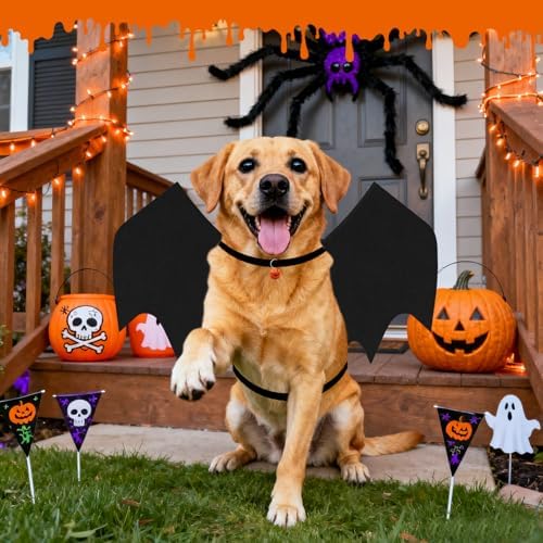 Dog Halloween Costumes for Large Dogs, Dog Bat Wings with Pumpkin Bell Pet Halloween Cosplay Party Dress Up (Large) - Image 7