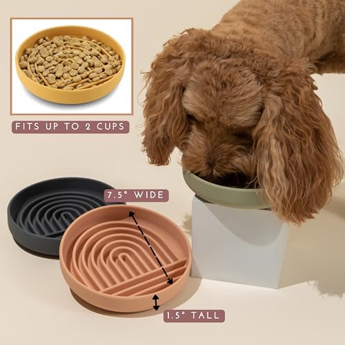 Slow Feeder Dog Bowl - Silicone Dog Bowl, Medium, 7.5" x 1.5" - Tan - Image 5