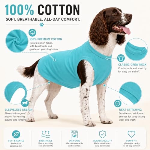 Pet Clothes Dog Clothing Blank T-Shirt Tanks Top Vests for Small Middle Large Size Dogs 100% Cotton Dog Summer Vest Classic (XXXL, Turquoise) - Image 2