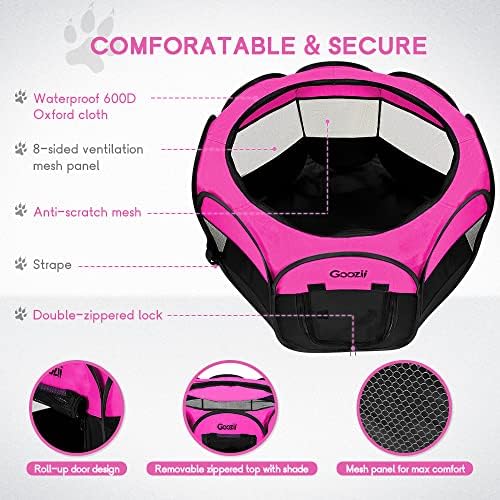GOOZII Portable Dog Playpen for Small Dogs Indoor Outdoor, Foldable Pet Puppy Playpens Kennel Tent with Top Cover Door for House Cat Kitty for Dog Lover as (Medium Size, Pink) - Image 5