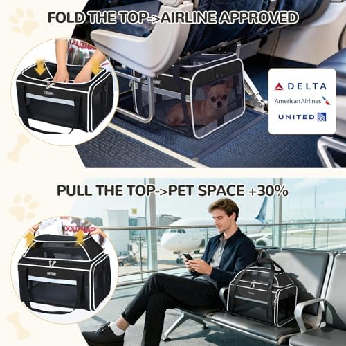 Lekereise Top-Expandable Pet Carrier 18x11x11Inch Delta American United Airline Approved Soft Sided Underseat to 15lbs Travel Carriers for Small Dogs Cats with Locking Safety Zippers Anti-Scratch Mesh - Image 5