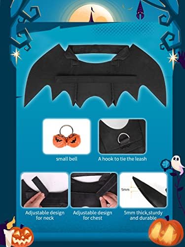 Halloween Dog Bat Wings Costume, Pet Halloween Cosplay Party Dress Up Clothes with Pumpkin Bells for Dogs and Cats - Image 6