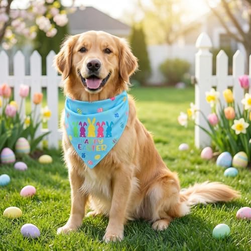 Easter Dog Bandanas 2PCS-Large,Adjustable Holiday Party Pets Rabbit Easter Egg Outfits,Triangle Reversible Pet Scarf for Boys and Girls,Dog Costume Gifts for Medium to Large Dogs - Image 7