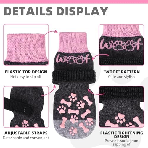 KOOLTAIL Dog Socks Shoes for Hot Pavement to Prevent Licking Paws, Winter Dog Boots&Paw Protector for Hardwood Floors Anti Slip,Traction Control Grip Booties for Small Medium Large Senior Dogs,Pink SM - Image 2