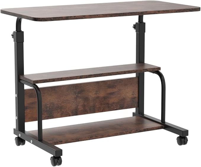 QZMDSM Portable Rolling Desk on Wheels Adjustable Height Desks for Small Spaces, 32" Computer Desk Drafting Tables with Storage Shelves for Home Office Rustic - Image 4