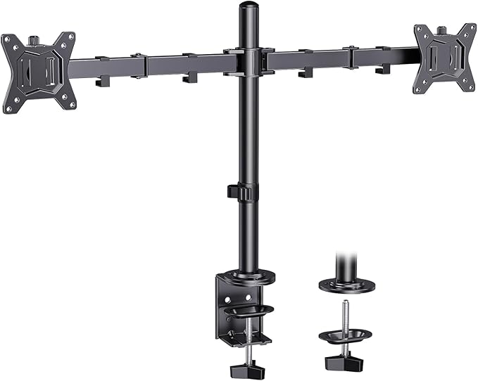 ErGear Dual Monitor Desk Mount for 13″–34″ Monitors up to 26.5 lbs, Fully Adjustable Monitor Stand Holds 2 Computer Screens, Heavy-Duty Dual Monitor Arm with C-Clamp & Grommet Base, Black, EGCM13B by ErGear