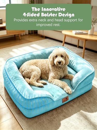 Spotted Play Orthopedic Dog Bed with Sides - Sofa Beds for Large Dogs, Supportive Foam Pet Couch Bed with Washable Removable Cover, Waterproof Lining and Non-Slip Bottom, Ice Blue - L-Plus - Image 5
