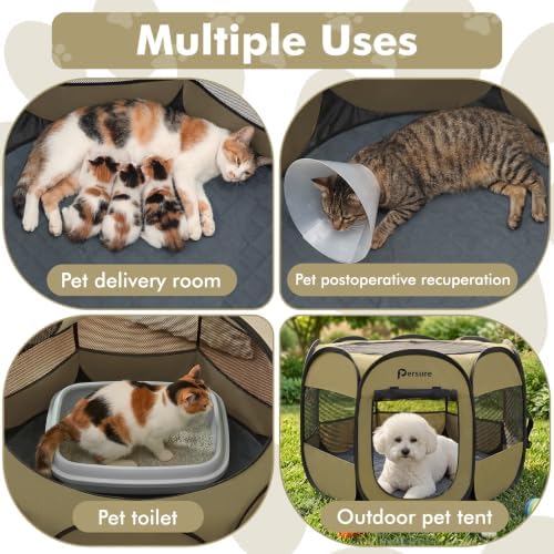 Persure Dog Cat Playpen Tent Crate Cage with Washable Pee Pad(Khaki,Small) - Image 2