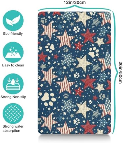 American 4th of July Star Dog Food & Water Mat,Patriotic Independence Memorial Day Paw Prints Pet Feeding Mat for Floor Non-Slip Waterproof, Super Absorbent Cat Bowl Mat, Pet Placemat,12" × 20" - Image 3