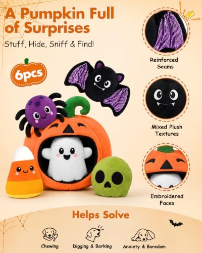 Swooflia 6 PCS Halloween Hide and Seek Dog Toys, Pumpkin Ghost - Image 2
