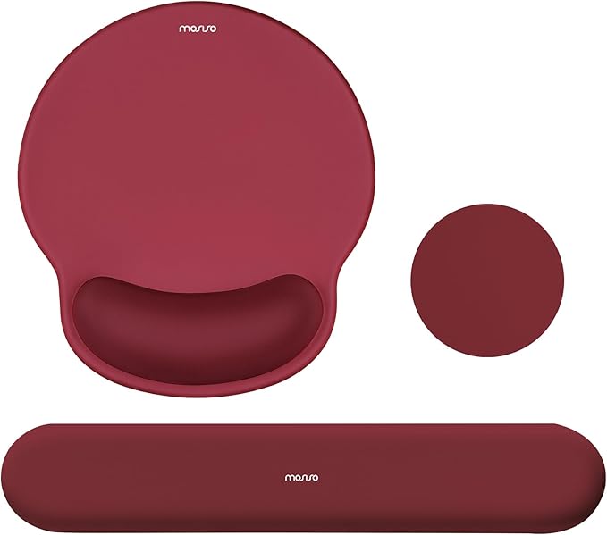 MOSISO Wrist Rest Support for Mouse Pad&Keyboard Set, Wine Red | Circle Curved Ergonomic Mousepad Non-Slip Base Home/Office Pain Relief&Easy Typing Pad with Soft Cloth&Silicone Lining by MOSISO