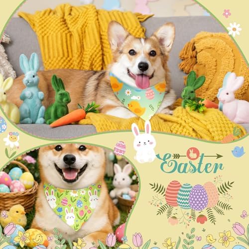 Weewooday 50 Pcs Easter Dog Bandanas Bulk with Bunny Rabbit Egg Carrot Pattern Soft Bibs Adjustable Triangle Pet Scarf Bowtie for Small Medium Large Costume Grooming(25.6 x 17.7 x 17.7 Inch) - Image 4