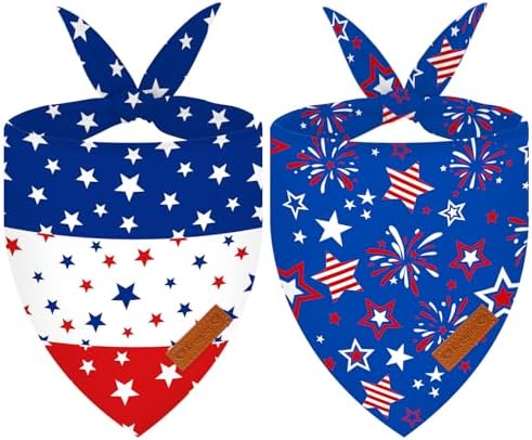 2 Pieces 4th of July Dog Bandanas, Patriotic Dog Bandanas Double Sided Reversible Triangle Scarves with American Flag Stars and Stripes Design for Dogs and Cats by Kreyfer