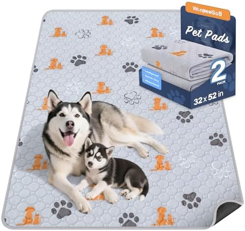 WanpeeGoo Washable Pee Pads for Dogs, Waterproof, 32 x 52 in, 2 Pack, Orng by WanpeeGoo