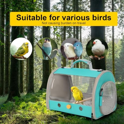 Small Bird Travel Carrier, Wire Grid Window Bird Bag to Carry Cockatiel Parakeet Budgies with Standing Perch (Green, Cylinder Design - Steel Window) - Image 6