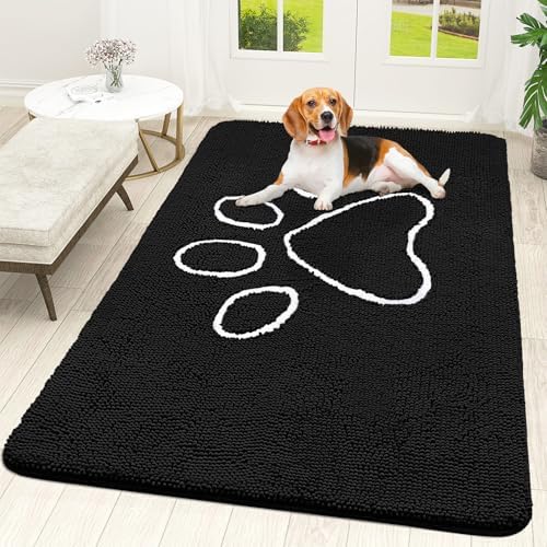 OLANLY Dog Door Mat for Muddy Paws 70x46, Paw Print Design Chenille Mud Mat by OLANLY