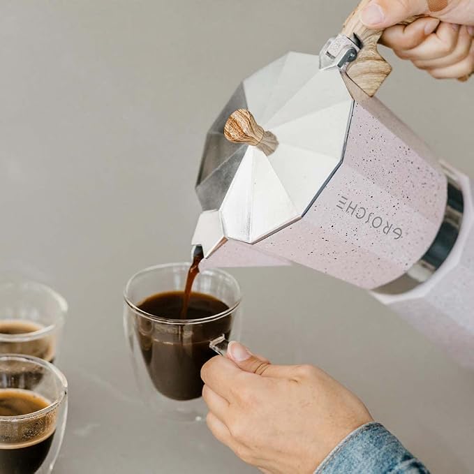 GROSCHE Milano Moka pot, Stovetop Espresso maker, Greca Coffee Maker, Stovetop coffee maker and espresso maker percolator (Pink, 3 cup) | Cuban Coffee Maker And Italian Moka Pot For Stovetop Espresso; For Gas, Electric, And Propane Stoves With A Soft-T... - Image 9