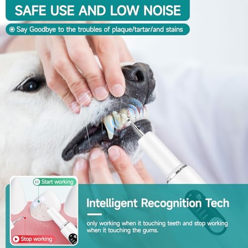 Dog Teeth Cleaning Kit Dog Plaque and Tartar Remover with LED Light 5 Adjustable Modes Electric Toothbrush Pet Teeth Cleaner for Dogs and Cats (White and Blue Finger Cots) - Image 2