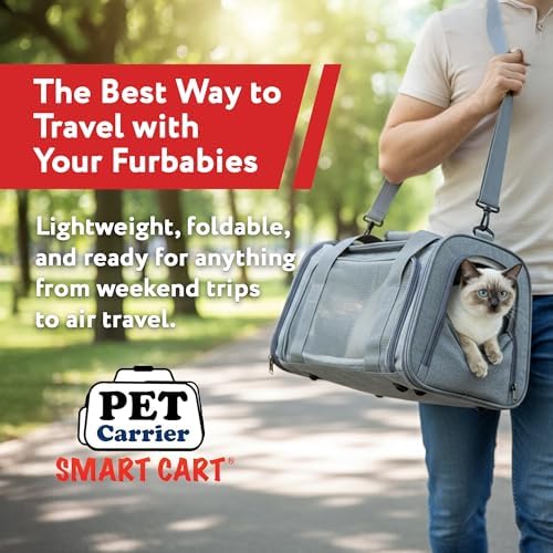dbest Products Pet Smart Cart Sport, Soft Sided Collapsible Cat Carrier Airline Approved with Mesh Panels and Easy Side/Top Loading, Grey - Image 6