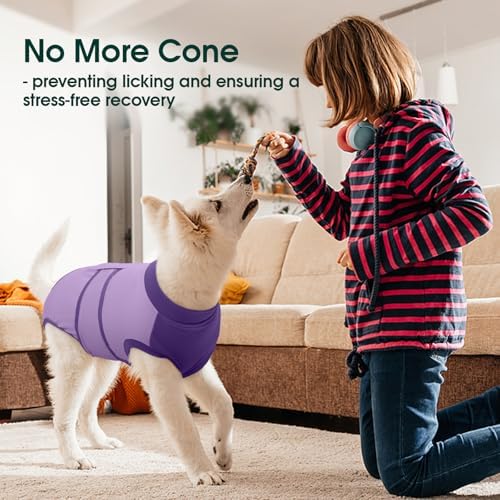 Kuoser Dog Recovery Suit, Female Male Spay Neuter Surgery Suit, Purple, S - Image 3