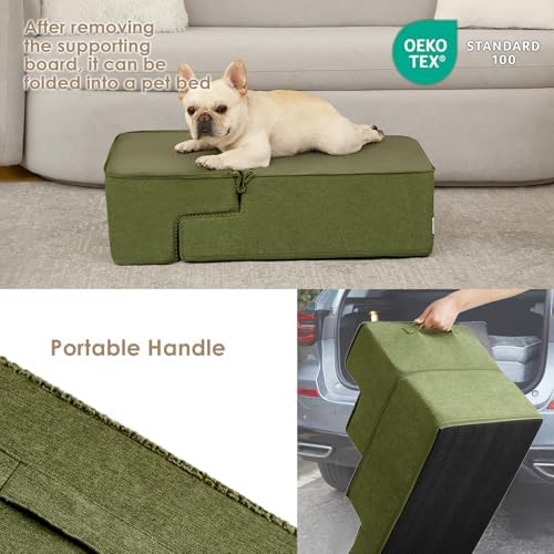 EHEYCIGA Dog Stairs for Bed 18" H, Dog 4-Steps for High Bed, Olive Green - Image 5