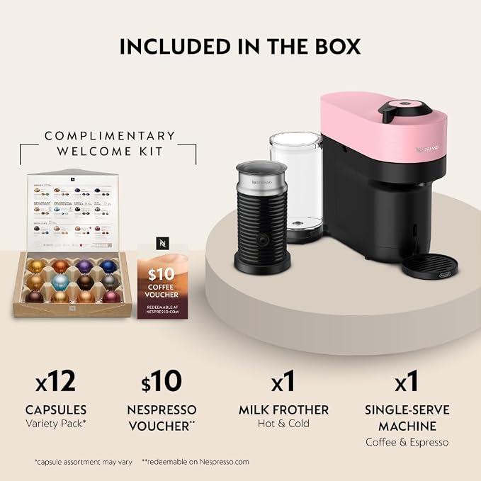 Nespresso Vertuo Pop+ Coffee Machine with Milk Frother, Candy Pink | Coffee and espresso maker by De'Longhi with compact design. Aeroccino3 frother bundle for hot or cold foam drinks at home. - Image 3