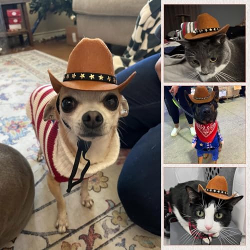 Pet Cowboy Costume, Dog Cowboy Hat with Bandana Scarf, Adjustable Cat Cowboy Hat for Party Cosplay Christmas, Halloween Cowboy Costumes for Small Pet Dogs Cats (Brown, Medium) - Image 6