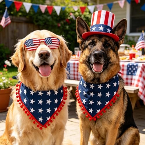 4th of July Dog Bandana, American Flag Star Pattern Holiday Triangle Scarf, Adjustable Snap Button Patriotic Neckwear for Small & Medium Breeds (5-30lbs) - Image 3