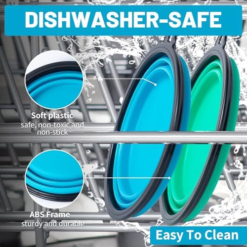 SLSON Dog Bowls Pet Collapsible Bowl with Cover Lids,2 Pack Dog Travel Bowls Portable Foldable Cat Water Dish Bowl for Pets Walking Parking Camping (Light Blue and Green, Medium) - Image 6