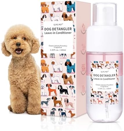 Dog Detangler & Dematting Spray - Leave-in Conditioner, Classic Powdery Scent | Infused with Coconut Oil, Jojoba Oil, and Squalane for Easy, Tangle-Free Grooming - 3.38 fl. oz by GJYCPET