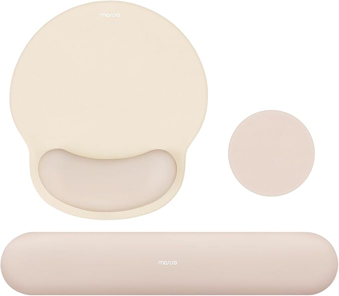 MOSISO Wrist Rest Support for Mouse Pad&Keyboard Set, Apricot | Circle Curved Ergonomic Mousepad Non-Slip Base Home/Office Pain Relief&Easy Typing Pad with Soft Cloth&Silicone Lining by MOSISO
